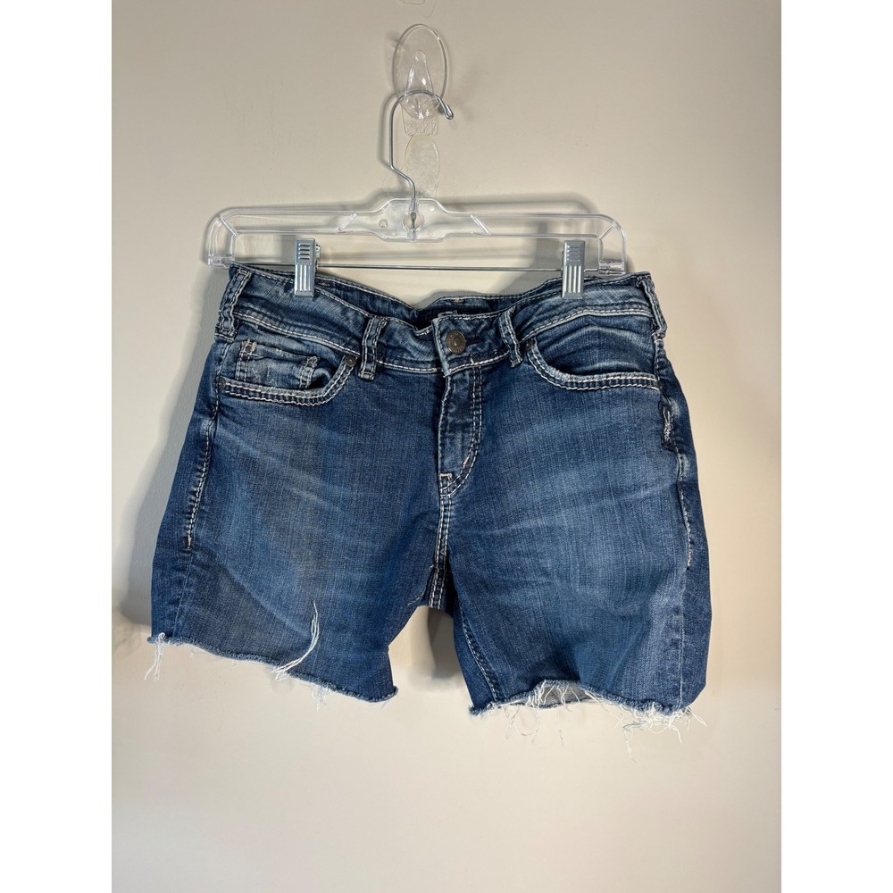Silver Jeans Co Suki Mid Rise Denim Cut Off Shorts Dark Wash W30 L93335SJL378